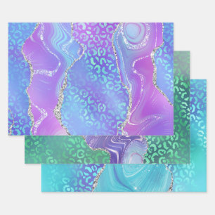 Agate Leopard Print with Glitter and Jewel-Tone Wrapping Paper Sheets