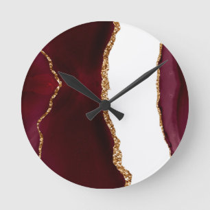 Agate liede vin and gold round clock