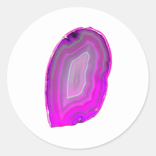 Agate Magenta Banded Polished Slice Classic Round Sticker