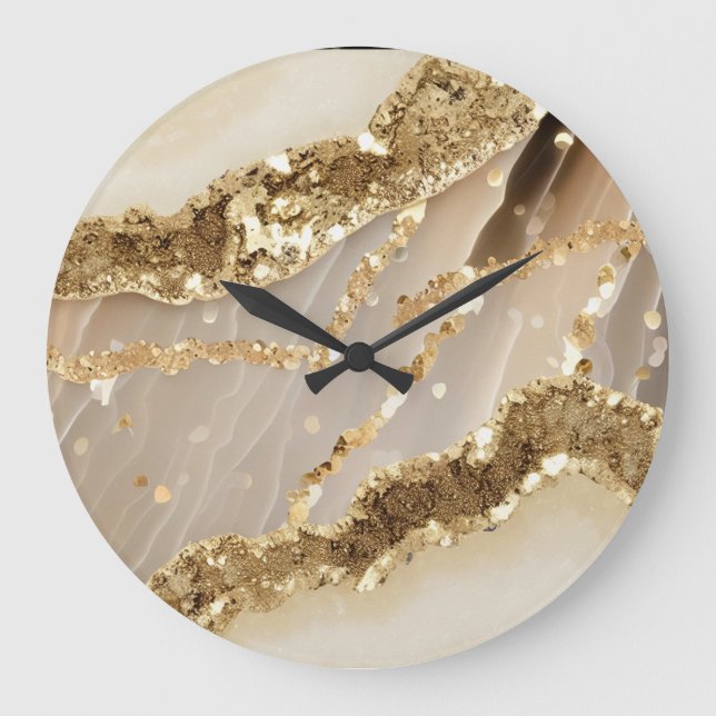 *~* Agate Marble AP66 Ivory Gold Glam Wall Clock (Front)