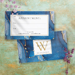 Agate Marble Blue Gold Monogram Appointment Card