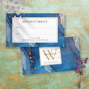 Agate Marble Blue Gold Monogram Appointment Card