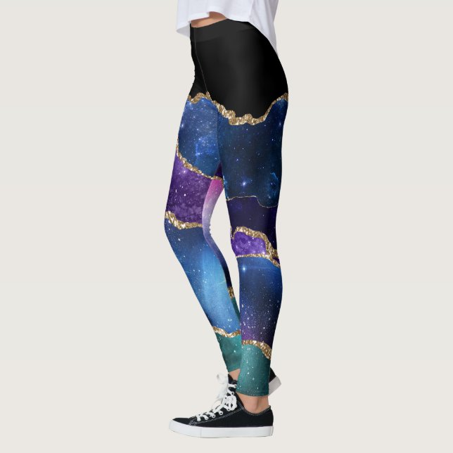 Agate Marble Galaxy Sparkle Pattern Cosmic Design Leggings (Left)