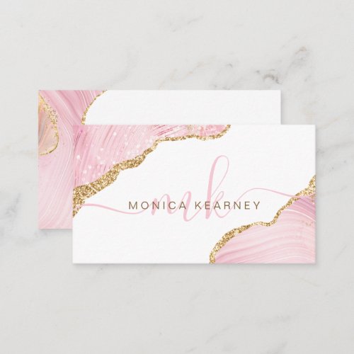 Agate Marble Gold Glitter Monogram Business Card