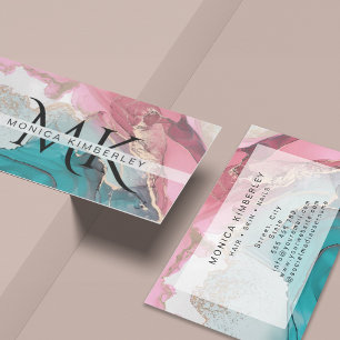 Agate Marble Gold Monogram Business Card