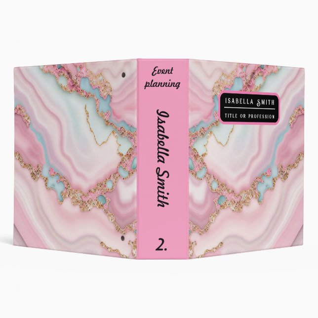 Agate Marble Modern Blue Pink Gold Collection 3 Ring Binder (Background)