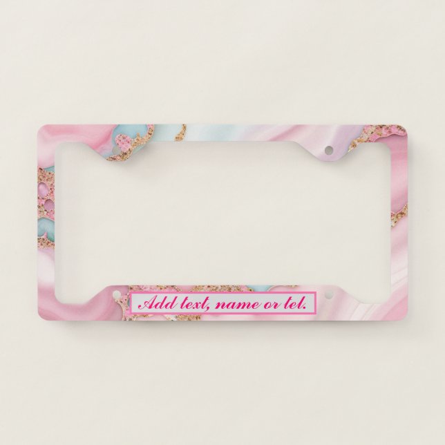 Agate Marble Modern Blue Pink Gold Collection License Plate Frame (Front)