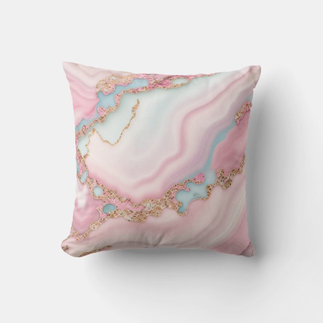 Agate Marble Modern Blue Pink Gold Collection Throw Pillow (Front)