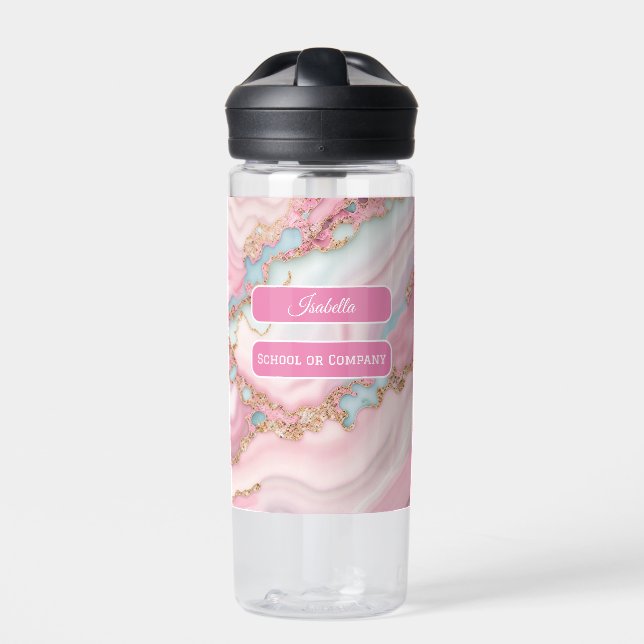Agate Marble Modern Blue Pink Gold Collection Water Bottle (Front)