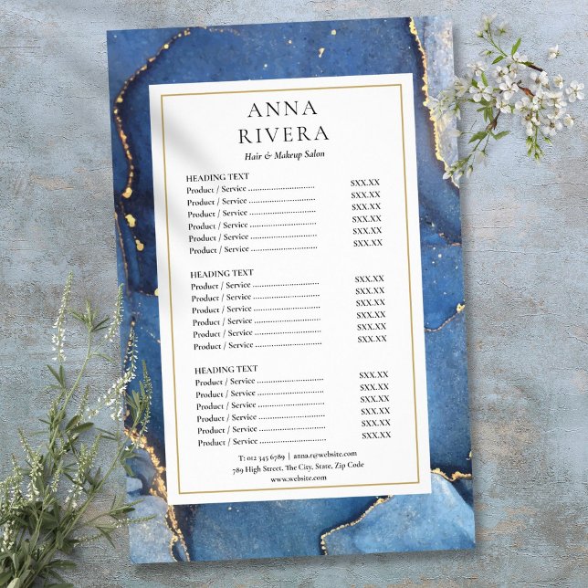 Agate Marble Navy Gold Glitter Salon Service Menu Flyer (Agate Marble Navy Gold Glitter Salon Service Menu Flyer)