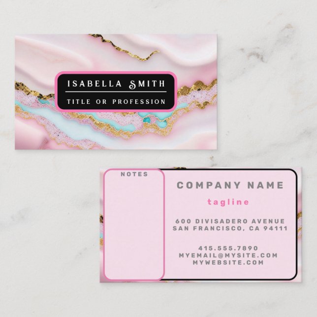 Agate Marble Popular Blue Pink Gold Collection Business Card (Front/Back)