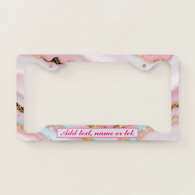Agate Marble Popular Blue Pink Gold Collection License Plate Frame (Front)