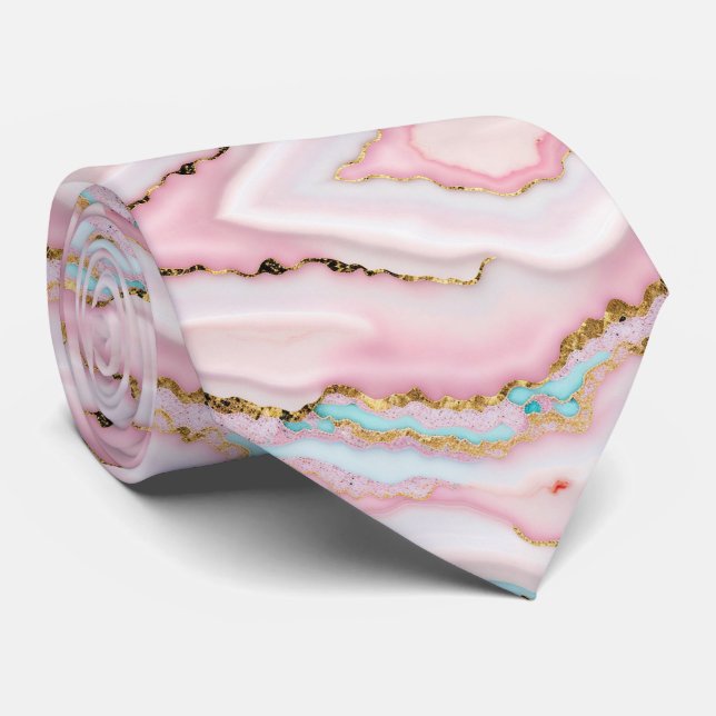 Agate Marble Popular Blue Pink Gold Collection Neck Tie (Rolled)