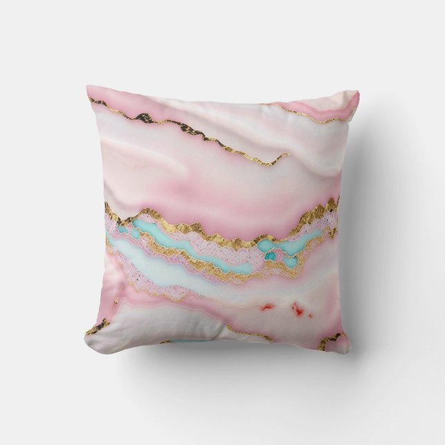 Agate Marble Popular Blue Pink Gold Collection Throw Pillow (Front)