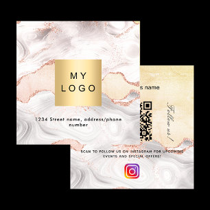 Agate marble rose logo QR code Instagram follow us Square Business Card