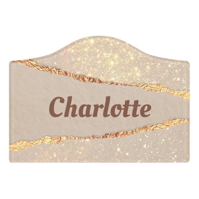 Agate marble stone glitter rose gold name  door sign (Small Crest Front)