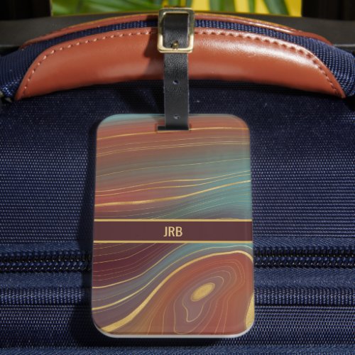 Agate Marble Strata _ Burgundy Rust Dusty Aqua Luggage Tag