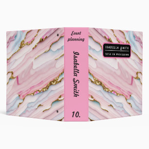 Agate Marble Trendy Blue Pink Gold Collection 3 Ring Binder