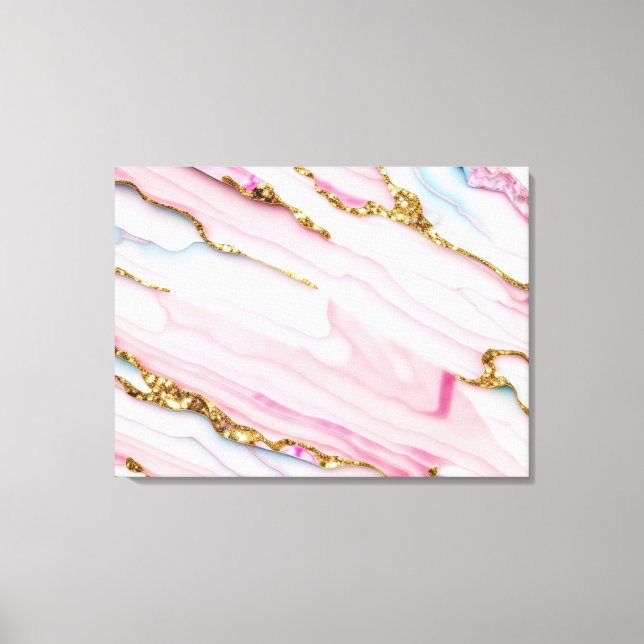 Agate Marble Trendy Blue Pink Gold Collection Canvas Print (Front)