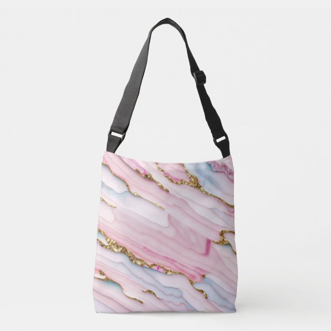Agate Marble Trendy Blue Pink Gold Collection Crossbody Bag (Front)
