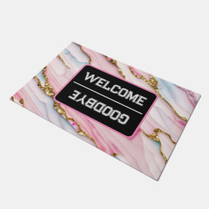 Agate Marble Trendy Blue Pink Gold Collection Doormat