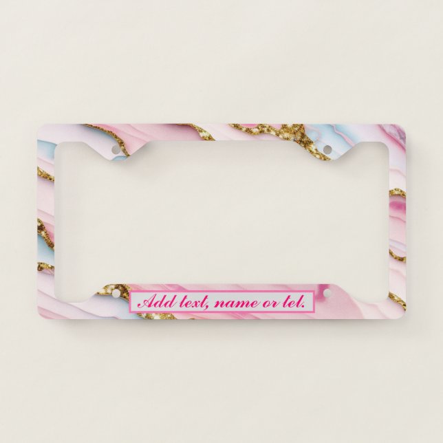 Agate Marble Trendy Blue Pink Gold Collection License Plate Frame (Front)