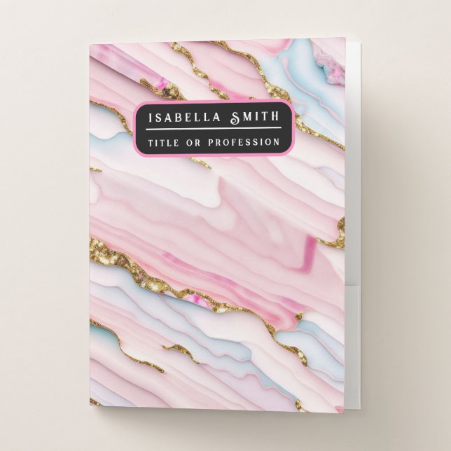Agate Marble Trendy Blue Pink Gold Collection Pocket Folder (Front)