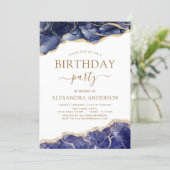 Agate Navy Blue Birthday Party Any Age Invitation (Standing Front)