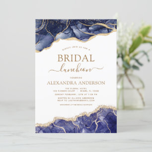 Agate Navy Blue Bridal Shower Luncheon Gold Invitation
