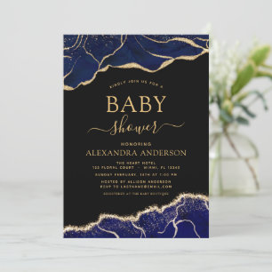Agate Navy Blue Gold Baby Shower Invitation