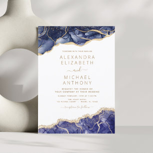 Agate Navy Blue Gold Blue Wedding Invitation