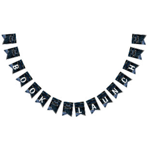 Agate Navy Blue Gold Book Launch Bunting Flags