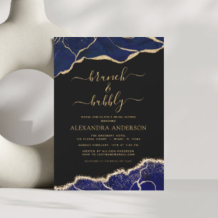 Agate Navy Blue Gold Brunch & Bubbly Bridal Shower Invitation