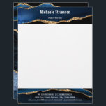 Agate Navy Blue Gold Custom Name Info Letterhead<br><div class="desc">Modern Agate Navy Blue Gold Personalized Name Profession Address Contact Information Personal or Business Letterhead - Add Your Name - Company / Profession - Title / Address / Contact Information - Phone / E-mail / Website / more - or Remove - Choose / add your tetx colors / font /...</div>