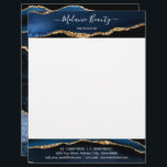 Agate Navy Blue Gold Custom Text Letterhead<br><div class="desc">Modern Agate Navy Blue Gold Personalized Name Profession Address Contact Information Personal or Business Letterhead - Add Your Name - Company / Profession - Title / Address / Contact Information - Phone / E-mail / Website / more - or Remove - Choose / add your tetx colors / font /...</div>