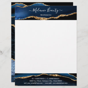Agate Navy Blue Gold Custom Text Letterhead