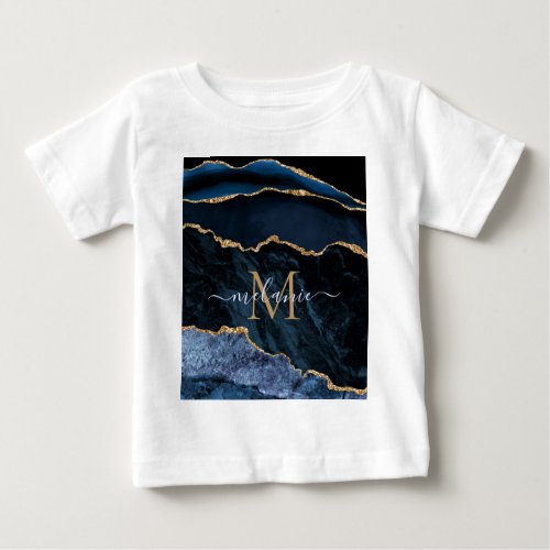 Agate Navy Blue Gold Gemstone Marble Custom Name Baby T_Shirt