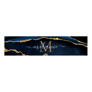Agate Navy Blue Gold Gemstone Marble Custom Name Napkin Bands