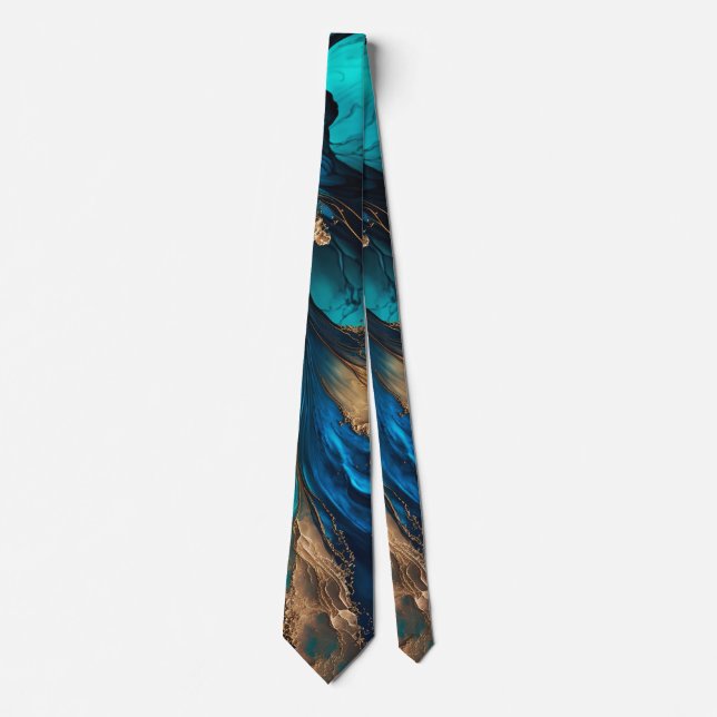 Agate Navy Blue Gold Gemstone Marble Geode Luxury  Neck Tie (Front)