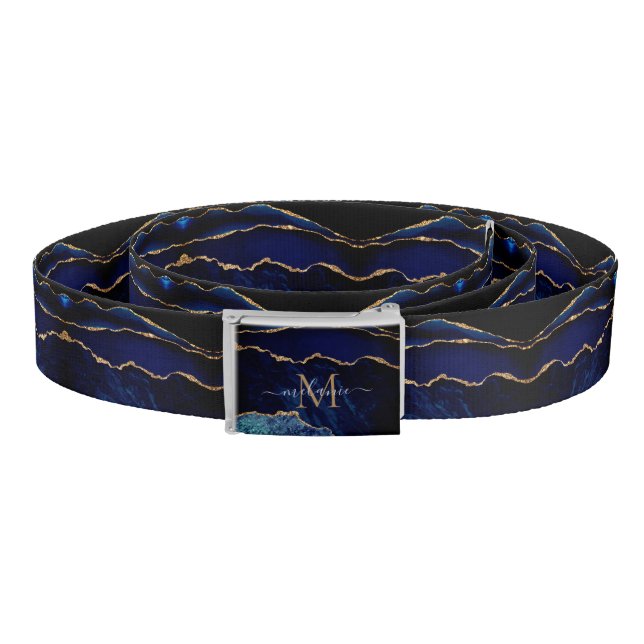 Agate Navy Blue Gold Gemstone Marble Monogram Belt (Coil)