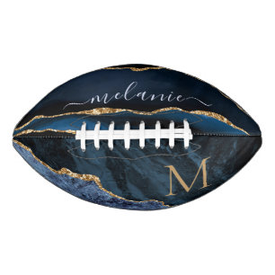 Agate Navy Blue Gold Gemstone Marble Monogram Football