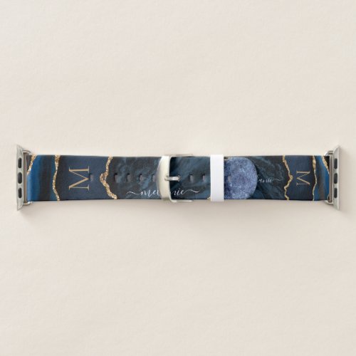 Agate Navy Blue Gold Gemstone Marble Monogram Name Apple Watch Band