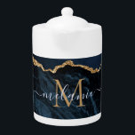 Agate Navy Blue Gold Gemstone Marble Monogram Name Teapot<br><div class="desc">Agate Navy Blue Gold Gemstone Marble Monogram Name Geode Glitter Sparkle Personalized Birthday - Anniversary or Wedding Gift / Suppliest - Add Your Letter / Name - Text or Remove - Make Your Special Gift - Resize and move or remove and add text / elements with customization tool. Design by...</div>