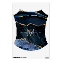 Agate Navy Blue Gold Gemstone Marble Monogram Wall Decal