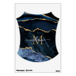 Agate Navy Blue Gold Gemstone Marble Monogram Wall Decal