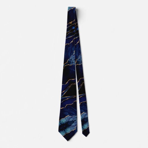 Agate Navy Blue Gold Glitter Marble Neck Tie