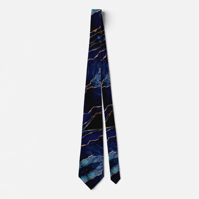 Agate Navy Blue Gold Glitter Marble Neck Tie (Front)