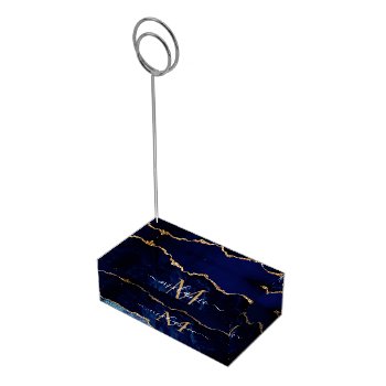 Agate Navy Blue Gold Marble Custom Name Monogram Place Card Holder by Migned at Zazzle