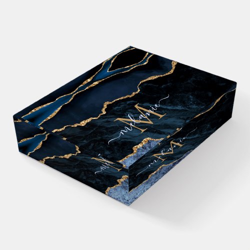 Agate Navy Blue Gold Marble Customized Paperweight