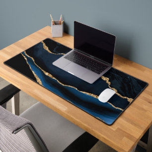 Agate Navy Blue Gold Marble Desk Mat